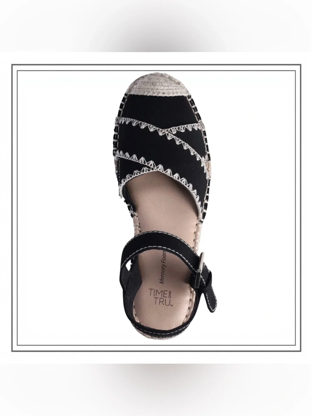 Time and Tru Black And Tan Espadrille Flats Sandals With Ankle Strap Women’s 6.5